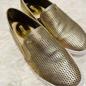 {Michael Kors} Gold Slip-On Perforated Sneakers - 8